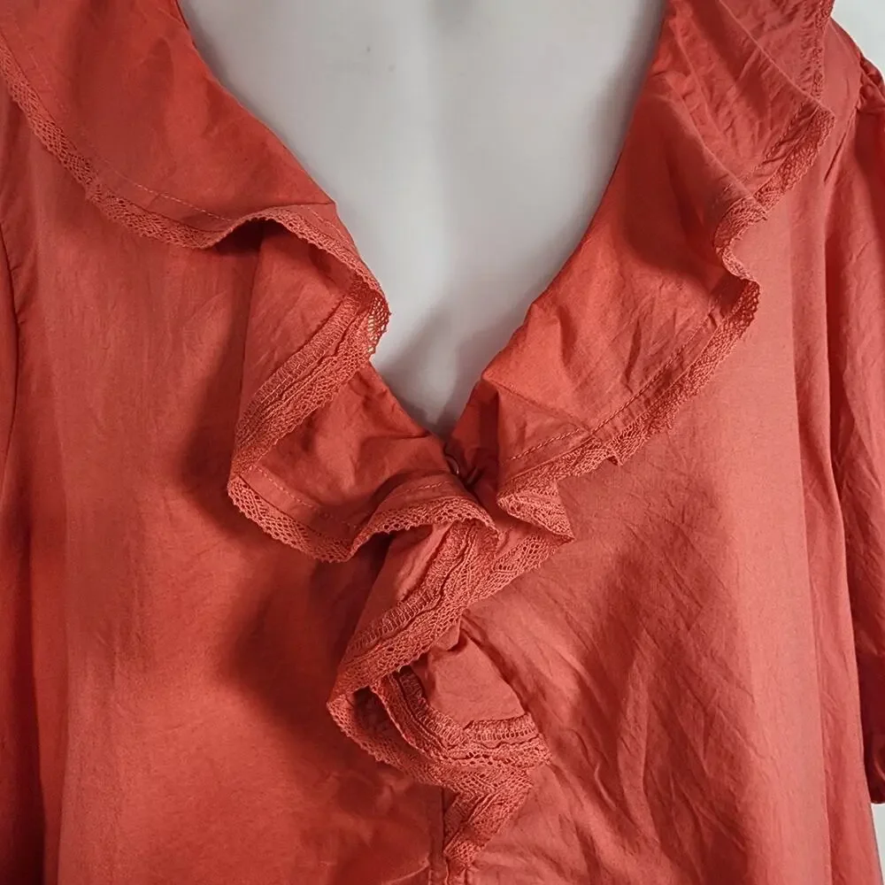 Old Navy Womens Ruffle Collar Button Top Cactus Bloom XXL Short Bubble Sleeve